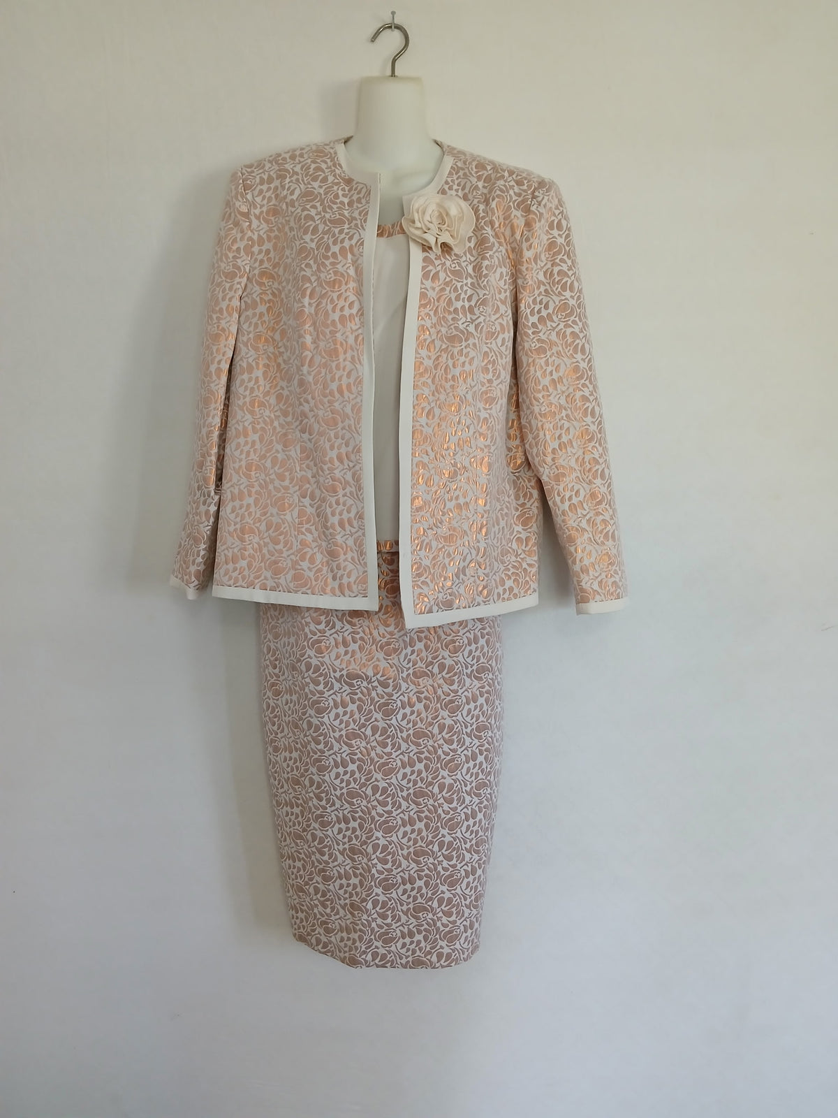 Blush & Gold Metallic Lace Skirt Suit