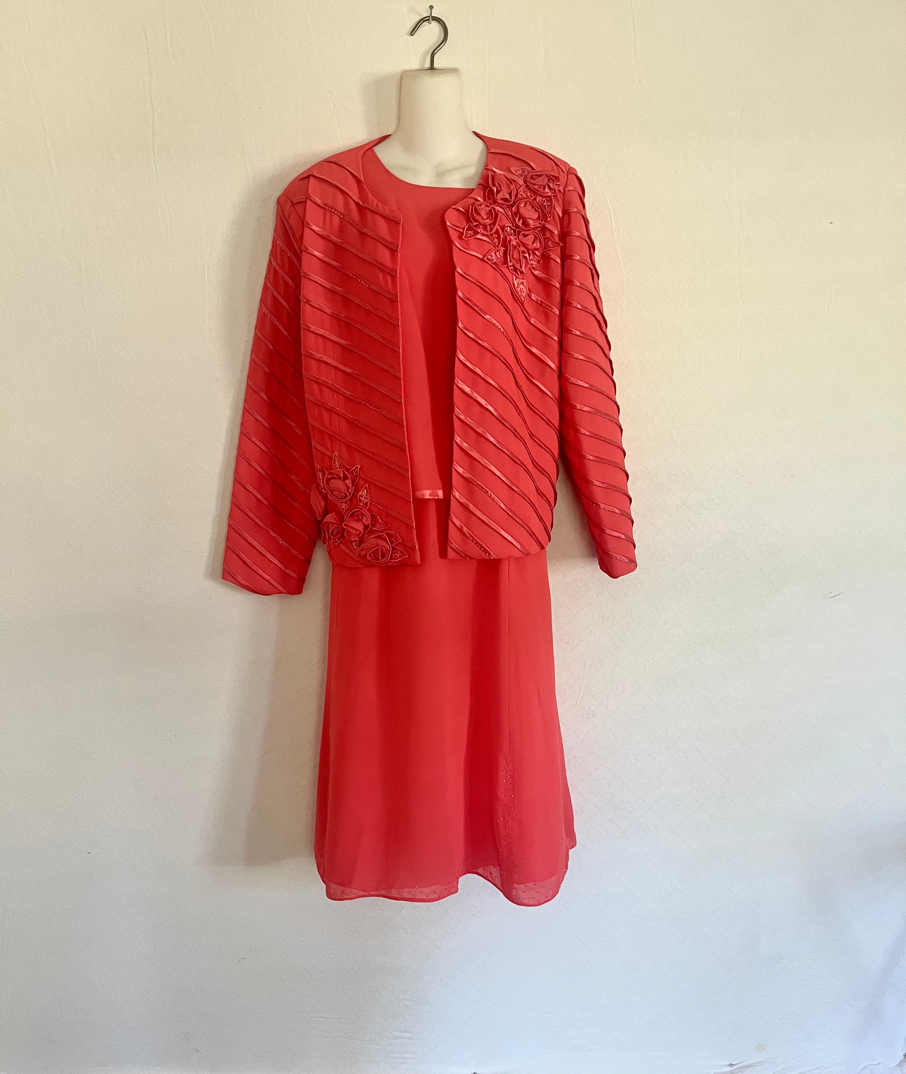 Orange Plus Size 3 Piece Suit with Flowers